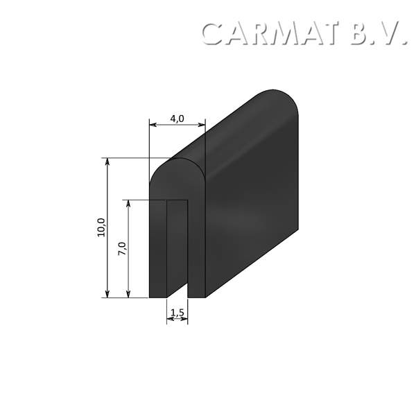 Rubber 7profiles U-profiel rond 1,5/4/10 op best.per/200M