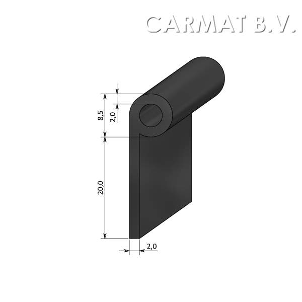 Rubber P-profiel 8,5/20/2 afname per/100M