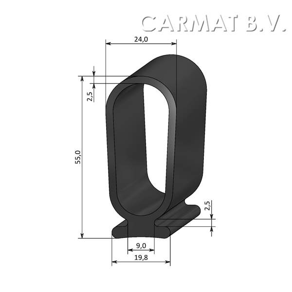 Rubber 7profiles laadklepprofiel 55MM afname per/15M