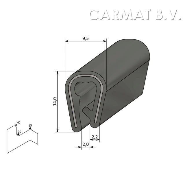 Kantprofiel 7profiles PVC 1-3MM grijs afname per/100M