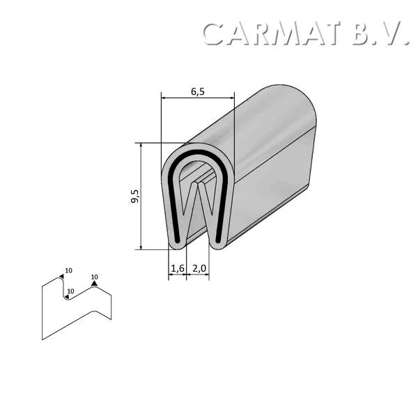 Kantprofiel 7profiles PVC 1-2 MM wit/grijs afname per/100M