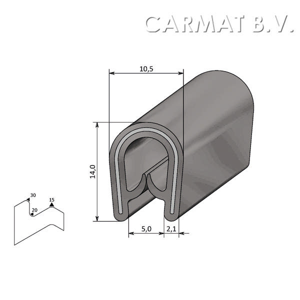 Kantprofiel 7profiles PVC 1-4 MM licht grijs afname per/100M