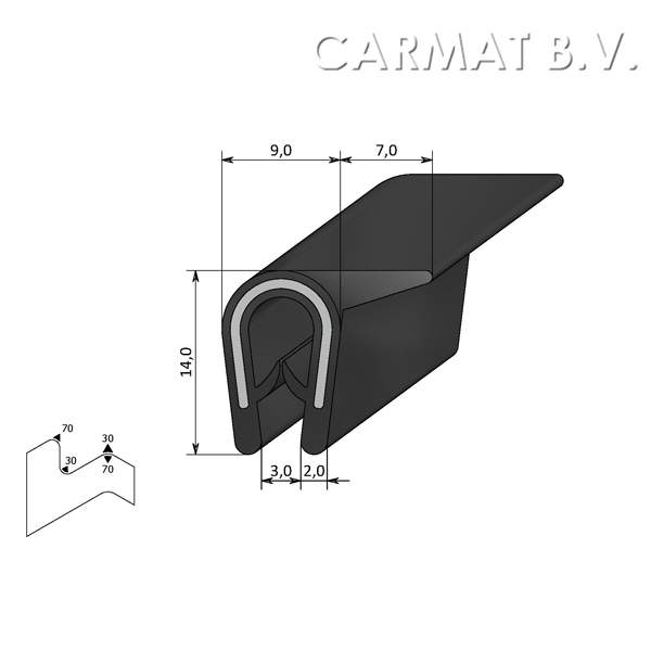 Kantprofiel PVC/rubber 1-3 MM flap zij afname per/100M