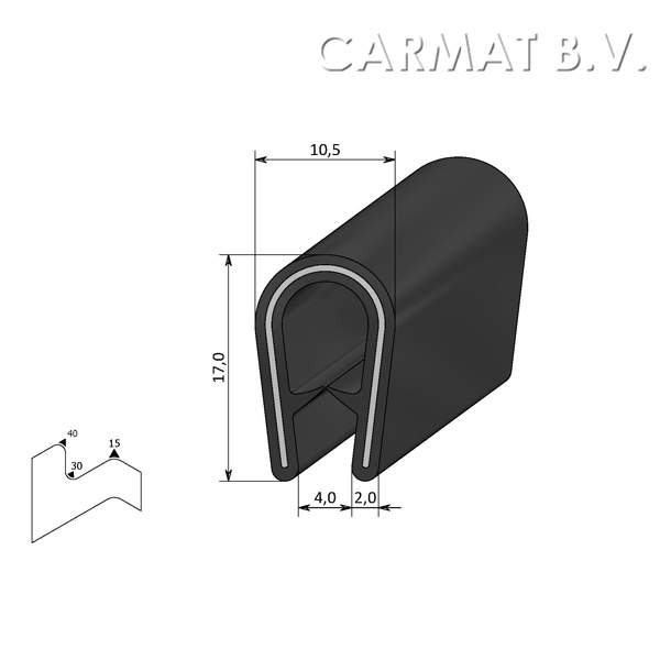 Kantprofiel 7profiles PVC 1-4 MM zwart afname per/100M