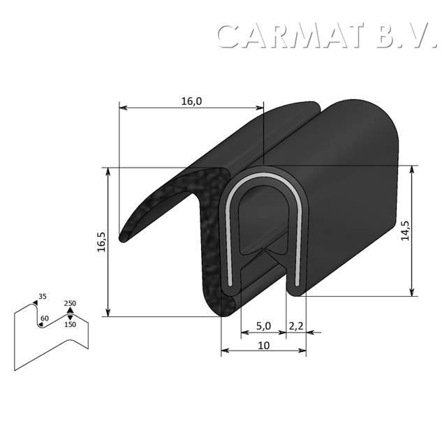 Kantprofiel PVC/rubber 1-4 MM flap zij afname per/50M