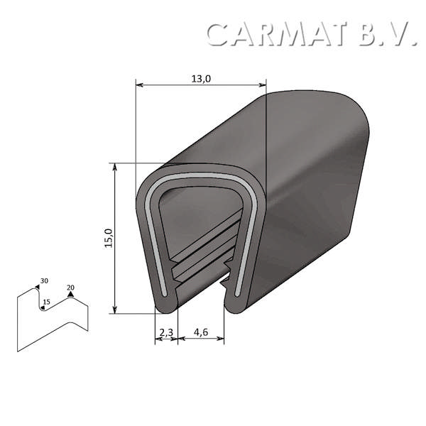 Kantprofiel 7profiles PVC 6-8 MM licht grijs afname per/100M