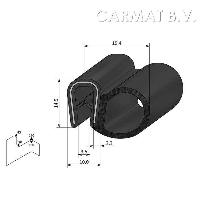 Kantprofiel PVC/rubber 1-4 MM kraal zij afname per/50M