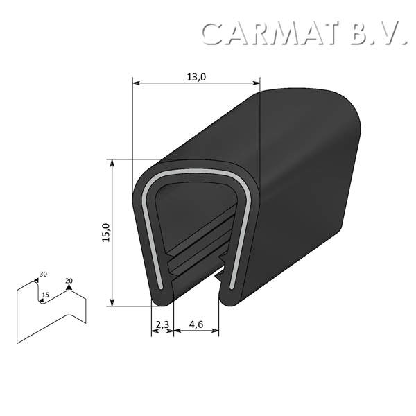 Kantprofiel 7profiles PVC 6-8 MM zwart afname per/100M