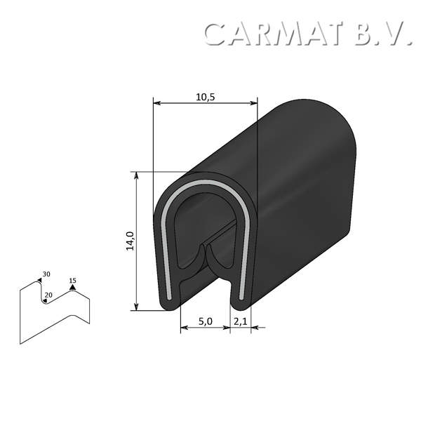 Kantprofiel 7profiles PVC 1-4 MM zwart afname per/100M