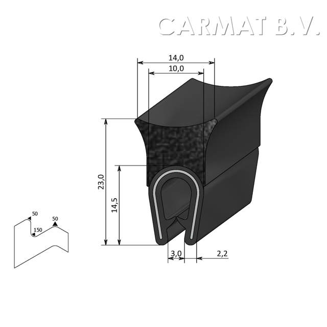 Kantprofiel PVC/rubber 1-4 MM kraal boven afname per/50M