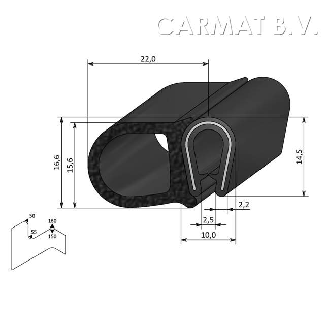 Kantprofiel PVC/rubber 1-4 MM kraal zij afname per/50M
