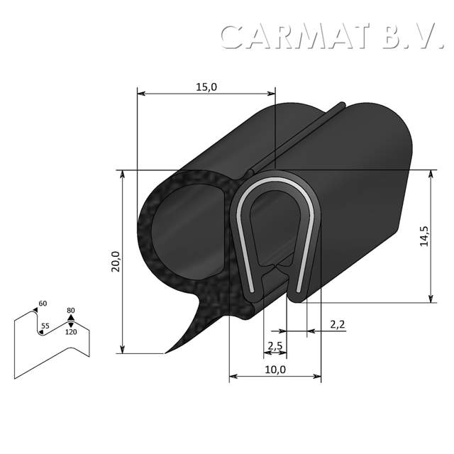 Kantprofiel PVC/rubber 1-4 MM kraal zij afname per/50M