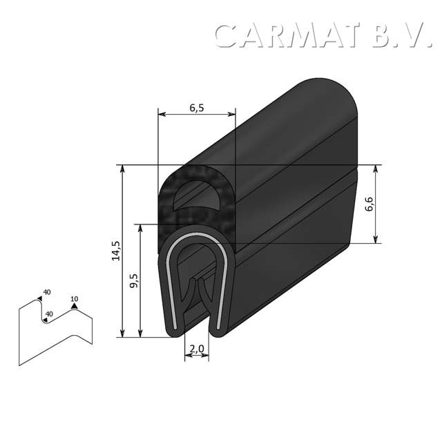 Kantprofiel PVC/rubber 1-2 MM kraal boven afname per/100M