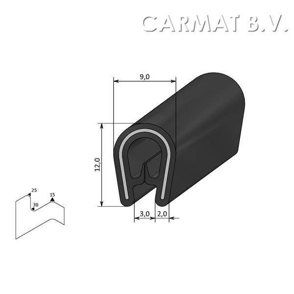 Kantprofiel 7profiles PVC 1-3 MM zwart afname per/100M