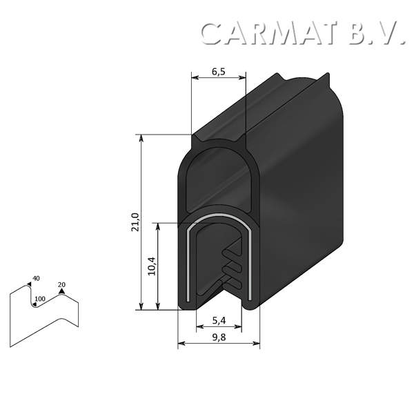 Kantprofiel EPDM 0,8-3MM kraal boven(alt=93)afname per/50M