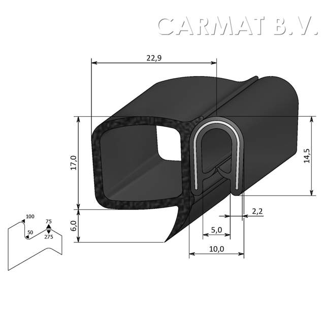 Kantprofiel PVC/rubber 1-4 MM kraal zij afname per/50M