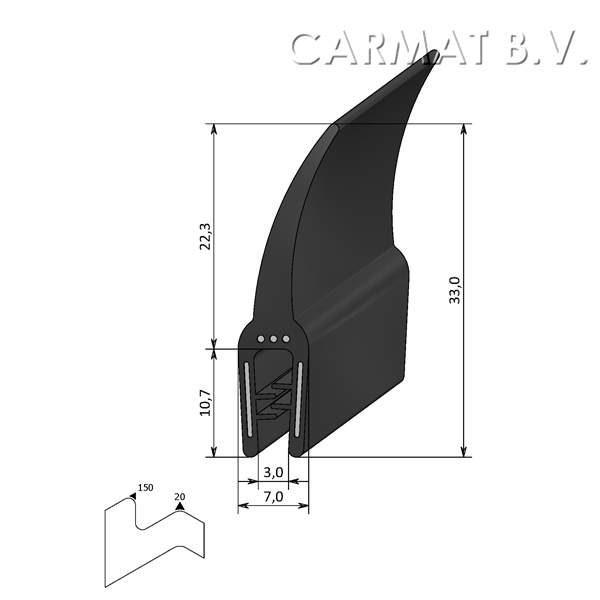 Kantprofiel EPDM 1-2 MM flap boven afname per/50M
