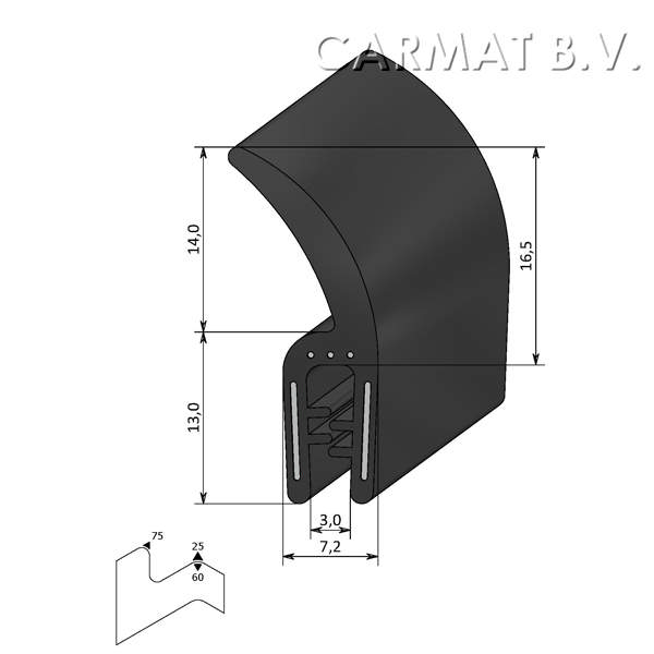 Kantprofiel EPDM 1-3 MM flap boven afname per/50M