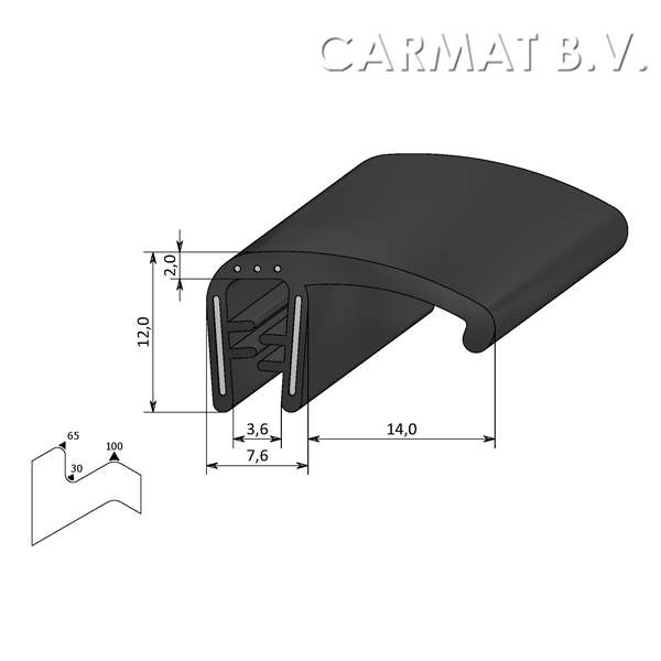 Kantprofiel EPDM 1-3 MM flap zij afname per/50M
