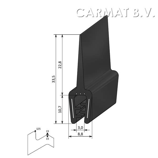 Kantprofiel EPDM 1-3 MM flap boven afname per/50M