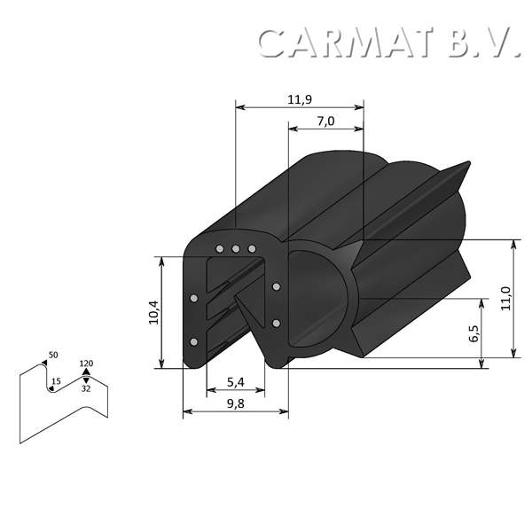 Klemprofiel EPDM 1-3 MM kraal zij afname per/20M