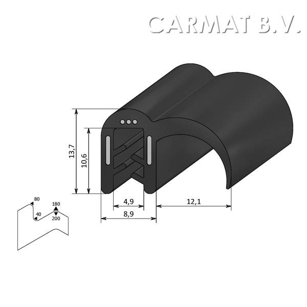 Kantprofiel EPDM 1-3 MM flap zij afname per/50M