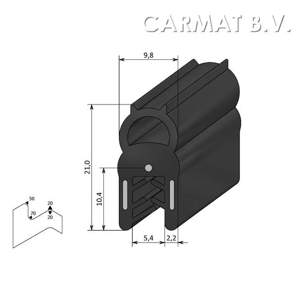 Kantprofiel EPDM 1-3 MM kraal boven afname per/50M