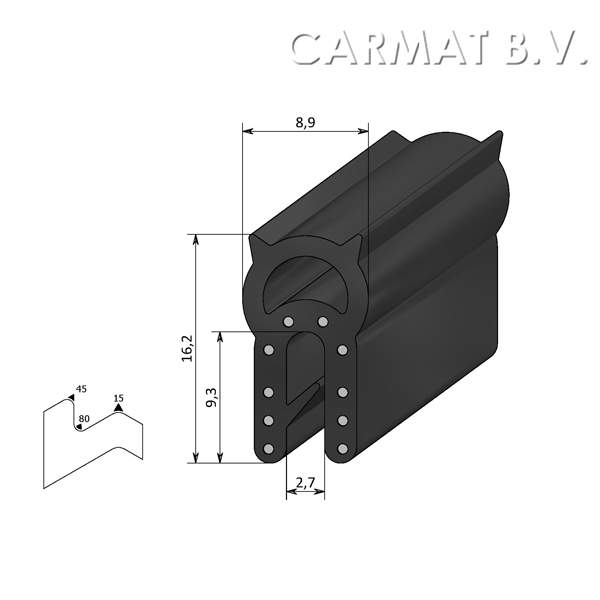 Kantprofiel EPDM 0,5-2 MM kraal boven afname per/50M
