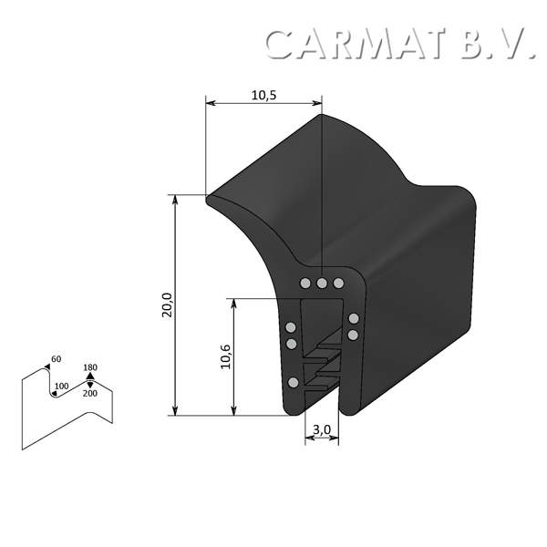 Kantprofiel EPDM 1-3 MM flap zij afname per/50M