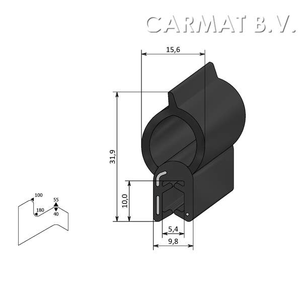 Kantprofiel EPDM 2,5-3,5 MM kraal boven afname per/50M