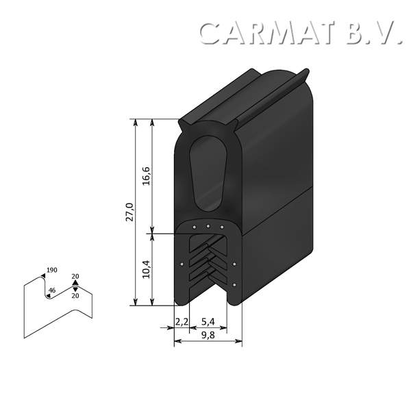 Kantprofiel EPDM 1-3 MM kraal boven afname per/50M