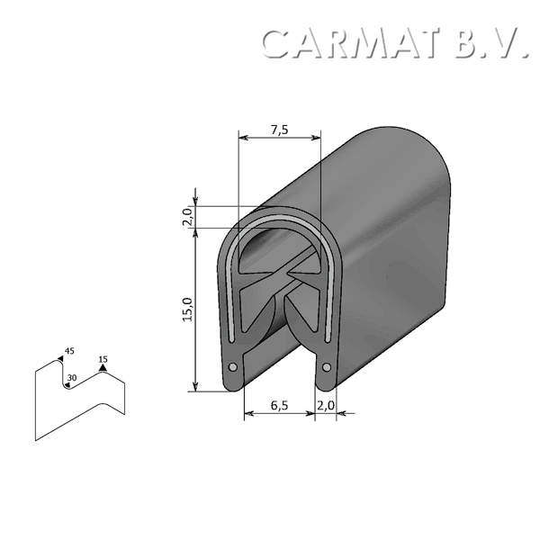 Kantprofiel 7profiles PVC 4-6MM grijs afname per/100M