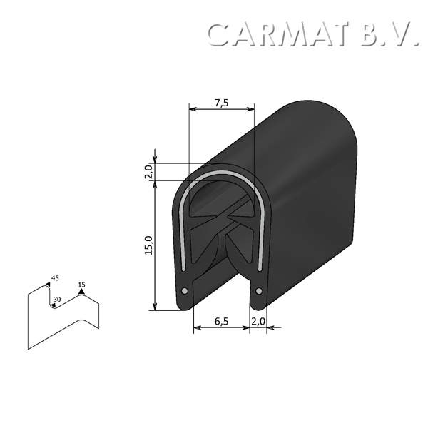 Kantprofiel 7profiles PVC 4-6 MM zwart afname per/100M