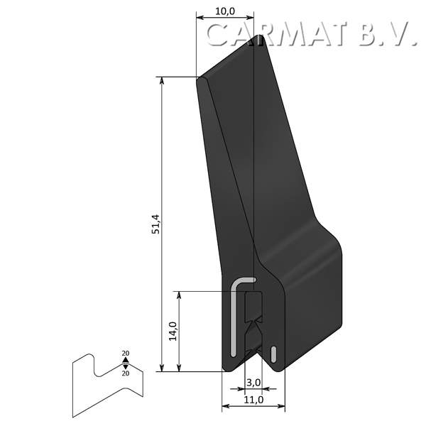 Kantprofiel EPDM 2-4 MM flap boven afname per/25M