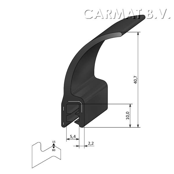 Klemprofiel EPDM 2-4 MM flap boven afname per/20M