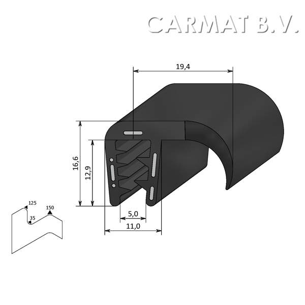 Kantprofiel EPDM 2-4 MM flap zij afname per/50M