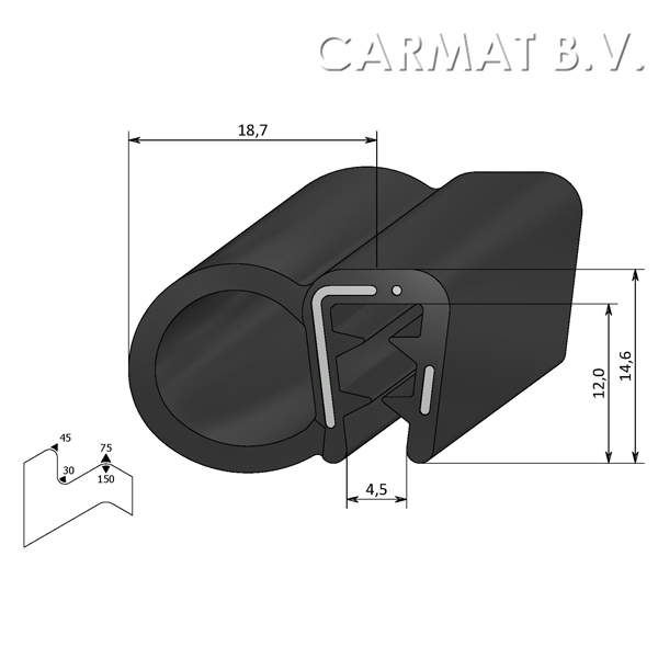 Kantprofiel EPDM 2-4 MM kraal zij afname per/50M