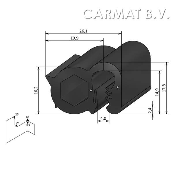Kantprofiel EPDM 1-3 MM kraal zij afname per/50M