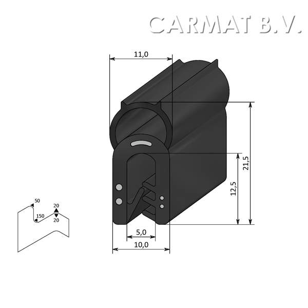 Kantprofiel EPDM 1-3 MM kraal boven afname per/100M