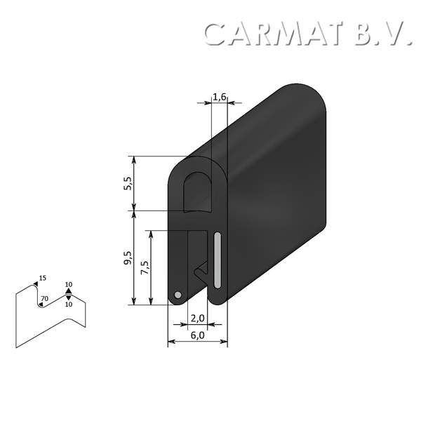 Klemprofiel EPDM 1-2 MM kraal boven afname per/20M