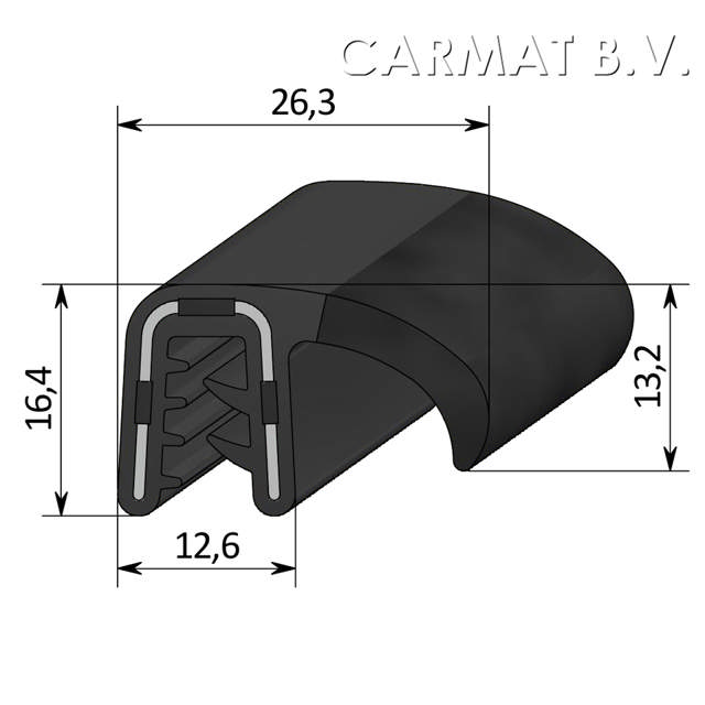 Klemprofiel rubber 3-4 MM flap zij afname in overleg