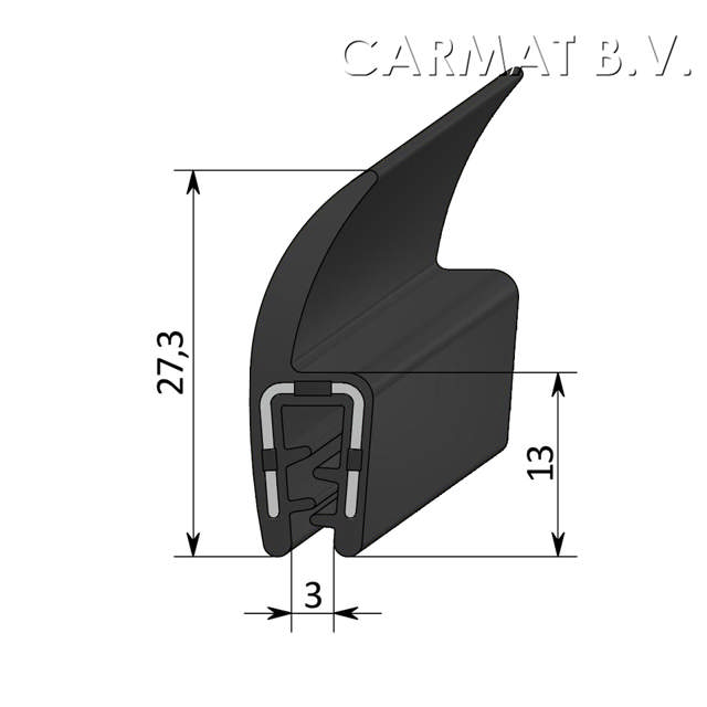 Klemprofiel rubber 1-3 MM flap boven afname in overleg
