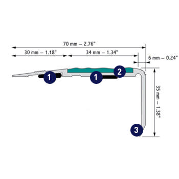 Alu sirius trapkant 70x35 mm hotmelt afname per/10X2.99 m